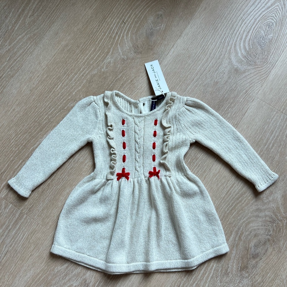 Janie and Jack Cream Knit Sweater with Red Accents